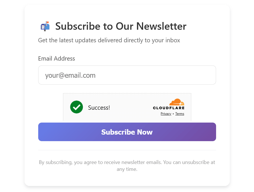 Newsletter Subscription Form with Turnstile CAPTCHA