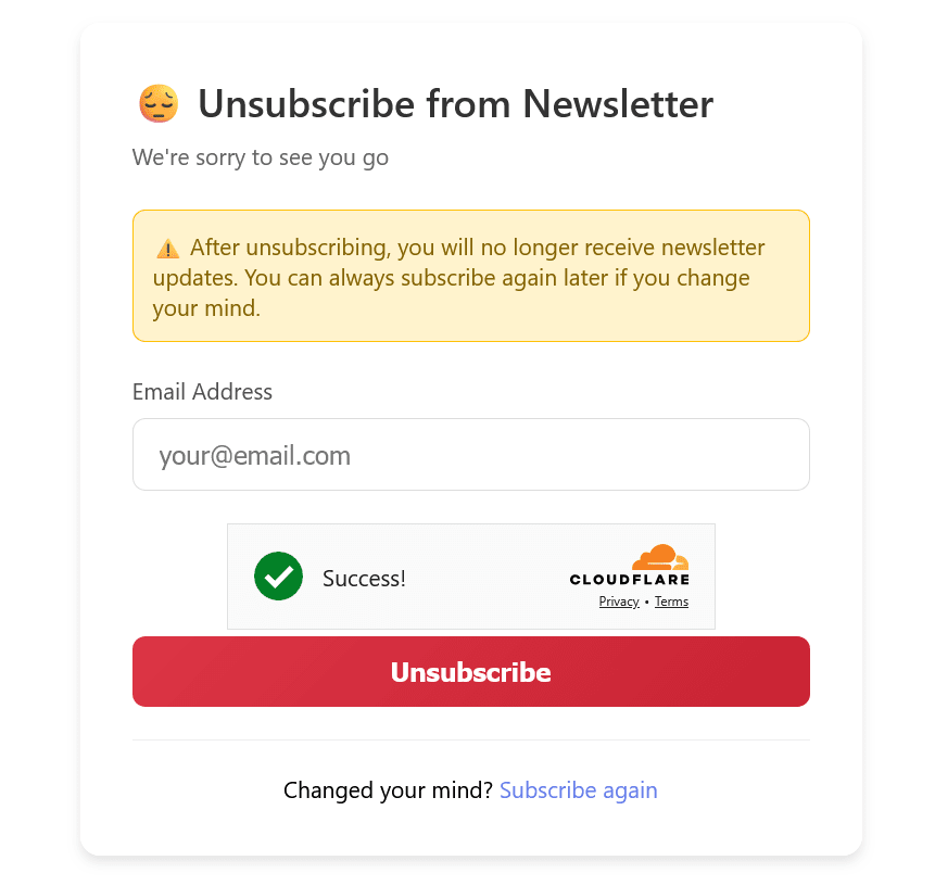 Newsletter Unsubscribe Page